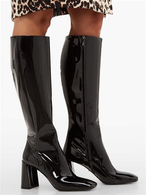 prada patent leather knee high boots|Prada block heel combat boots.